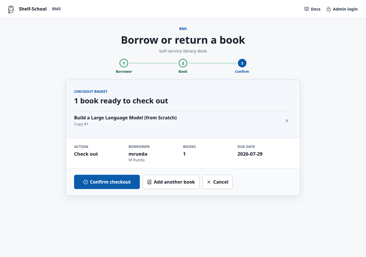 Shelf-School transaction confirmation screen
